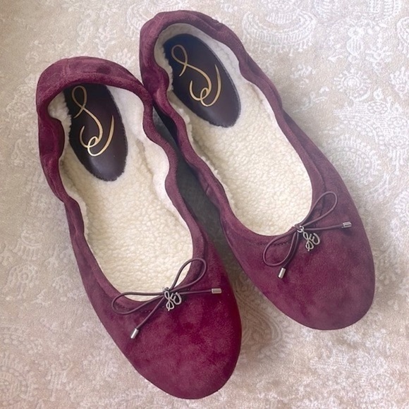 Brand New SAM EDELMAN Felicia Genuine Suede Bow Ballet Flats Burgundy Loafers - Picture 1 of 16